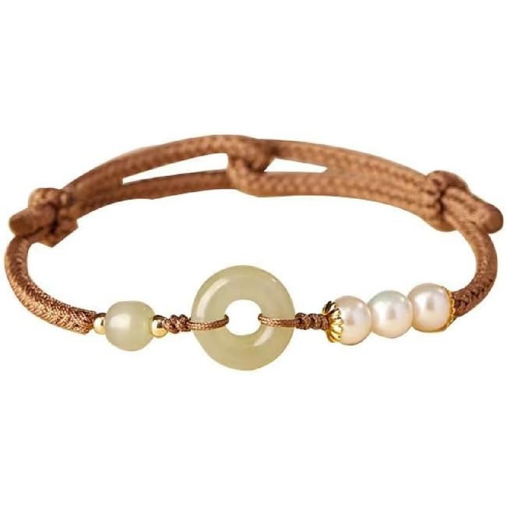 and Tian Jade Peace Buckle Bracelet Knitted String Pearl Peace Good Luck Pearl Boudoir Bracelet Birthday Resizable Hand Braid Rope Thread Protection