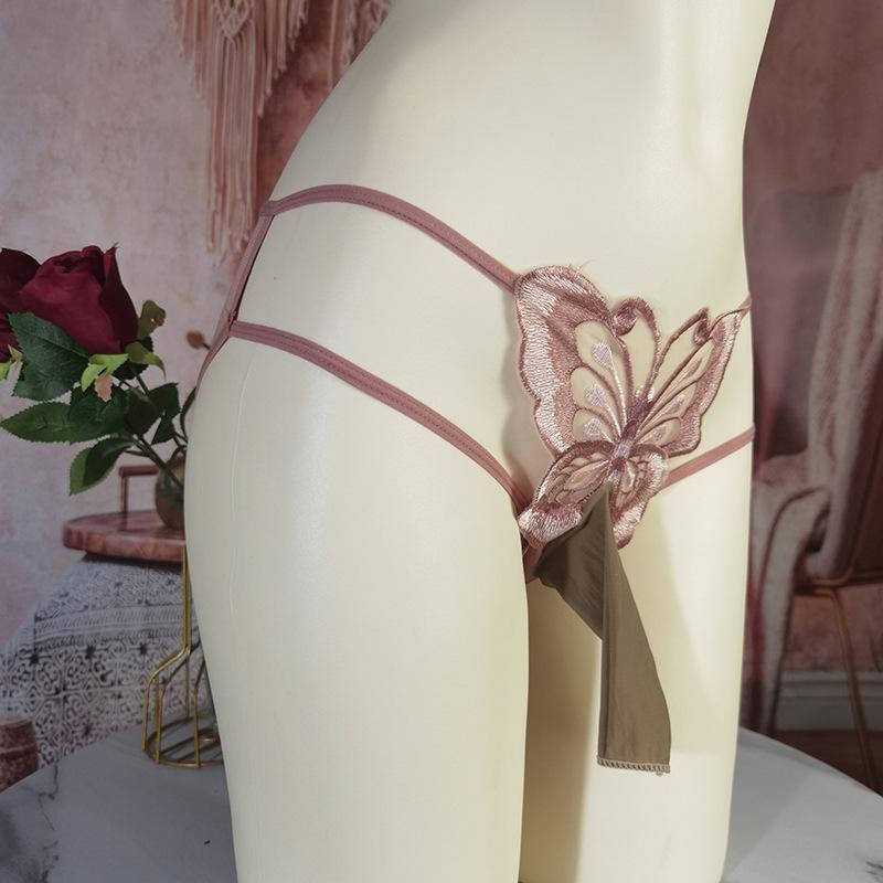Large Size Sissy Pouch Panties Men Bullet Separation Brief Butterfly Embroidery Transparent Underwear Couple Tranparent Lingerie