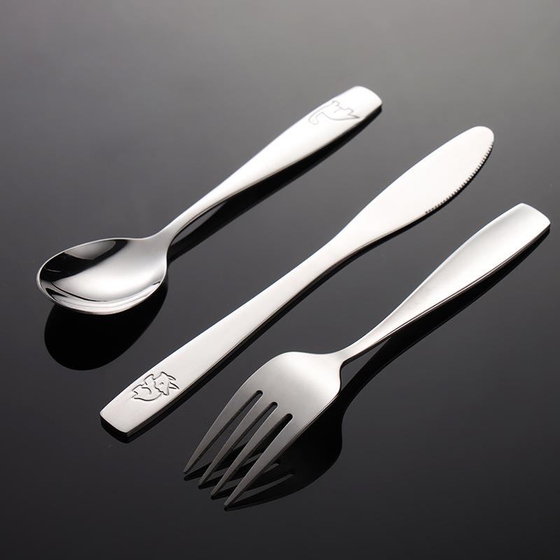 Affordable 304 Stainless Steel Children's Tableware Set, Dinosaur Pattern Knife Fork Spoon, Easter Kids Utensils for Daily Use