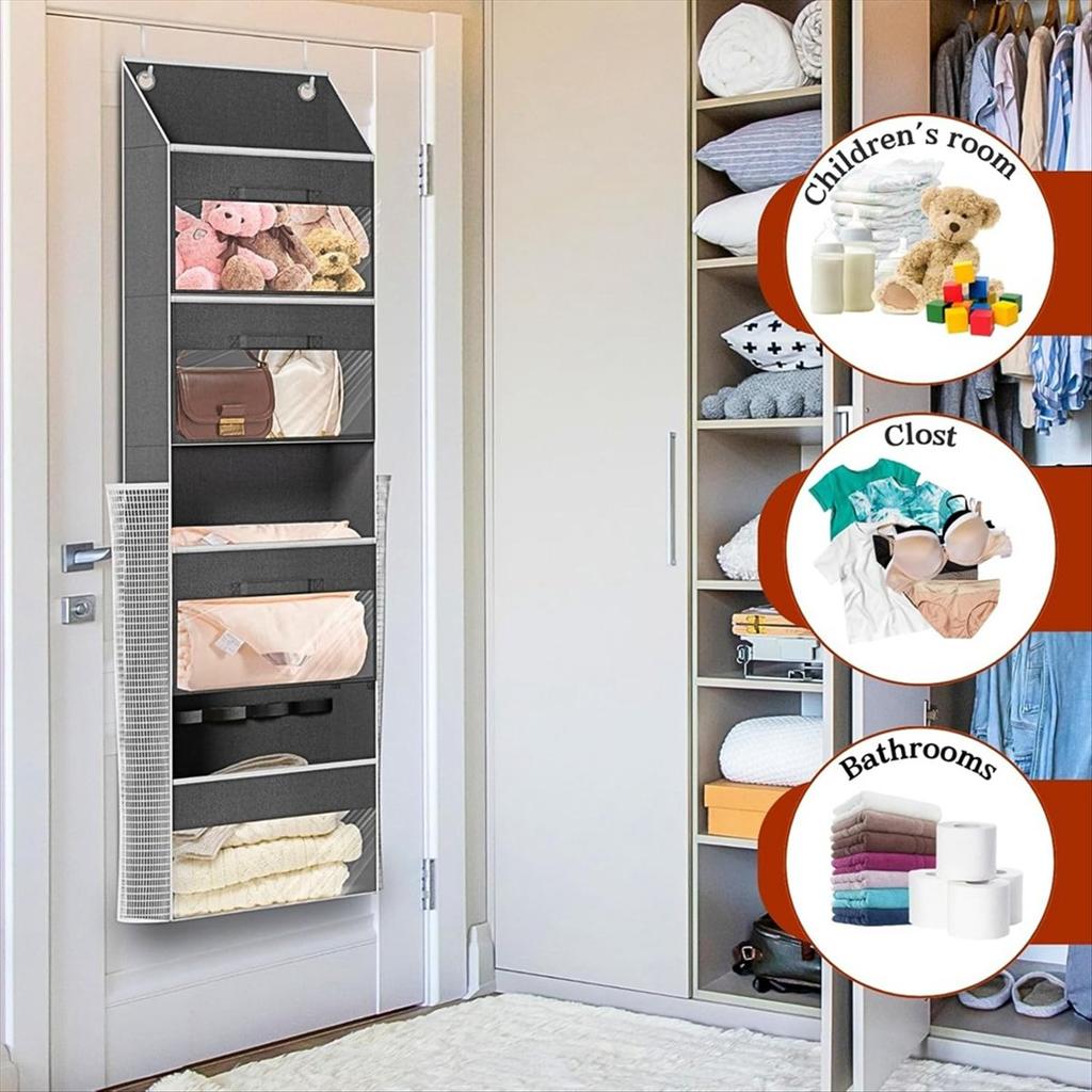 2025+ Over Door Wrapping Paper Organizer Storage with 3 Removable Drawers & Side Pockets - Dual Use Design with Elastic Straps