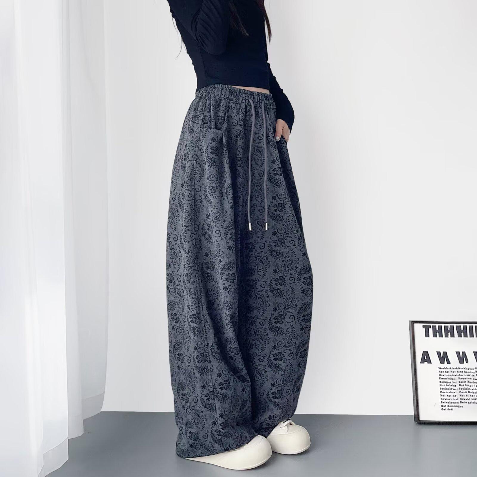 

Korean Style Women s Wide-Leg Cashew Flower Trousers - Spring/Summer L серый