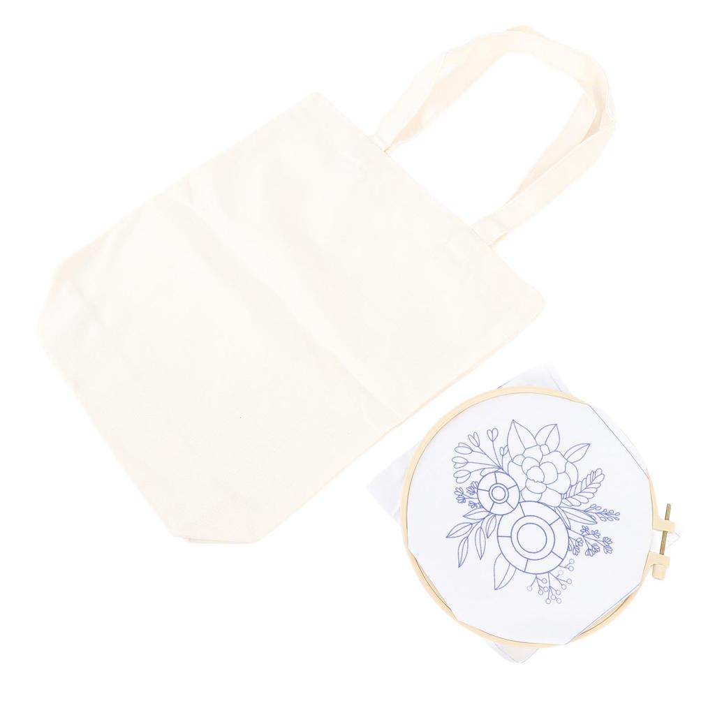 Canvas Bag Embroidery Kit with Pattern Embroidery Hoops Color Threads Arts DIY Crafts Kits for