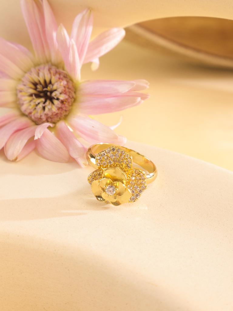 New Light Luxury Adjustable Ring Sunflower Zircon Simple, Fresh, High End Open Ring
