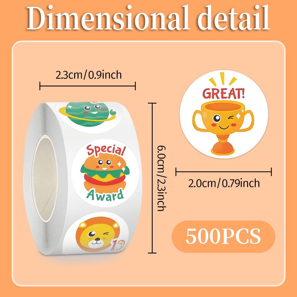 English Reward Stickers Roll - 500 Round Stickers for Children's Journals and Tape Sealing