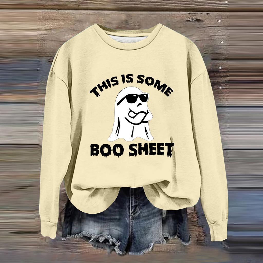 Women's Fashion Casual Long Sleeve Halloween Printed  Neck Sweatshirt
