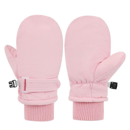 1 Pair Kids Gloves Waterproof Winter Ski Gloves Soft Fleece Lining Windproof Adjustable Strap Solid Color Threaded Gloves