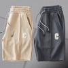 Men Shorts with Waist Drawstring Design Solid Color Loose Fit Quick-Drying Sport Shorts Knee-Length Straight Pants
