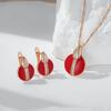 Fashion Red Enamel Natural Zircon Pendant Necklace For Women Girl Simple  Rose Gold Color Party Daily Jewelry