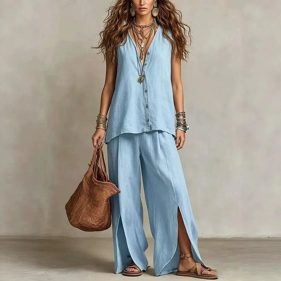 Popular 2026 summer cross-border new foreign trade women's clothing sleeveless trousers shirt loose pants two-piece set