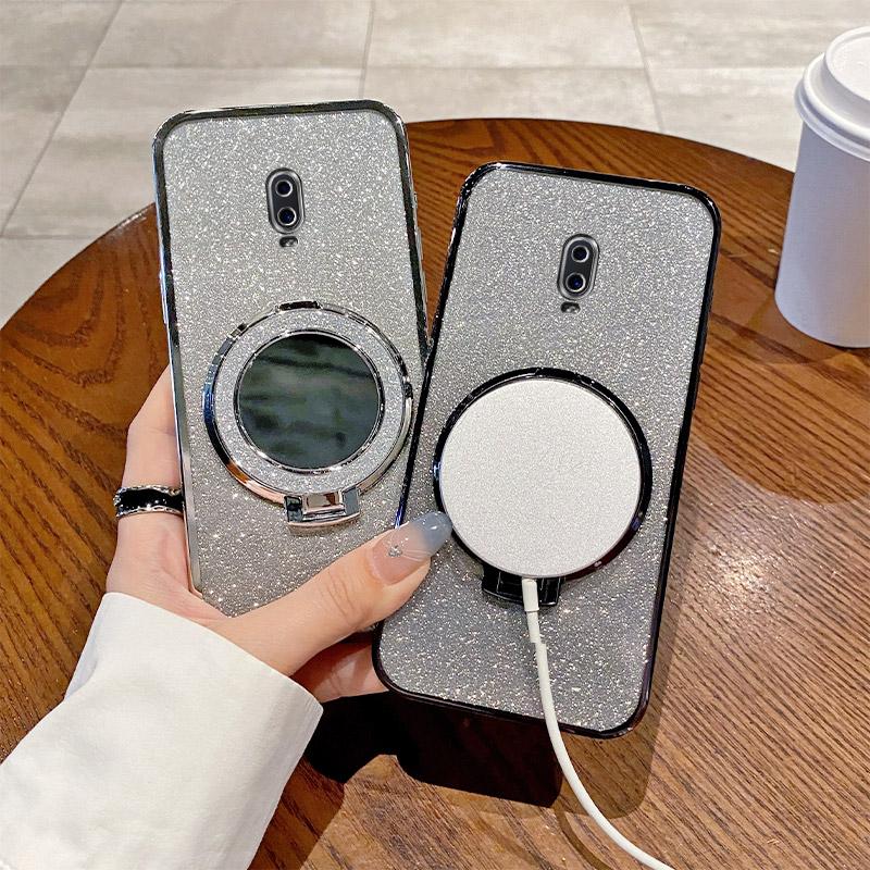 Lyxigt glitterfodral med spegel för OPPO F5 F7 F9 F11 F17 F19 Pro Find X6 Pro K1 K5 K11 K11X R17 Bling Stötsäkert Mjukt Silikonöverdrag