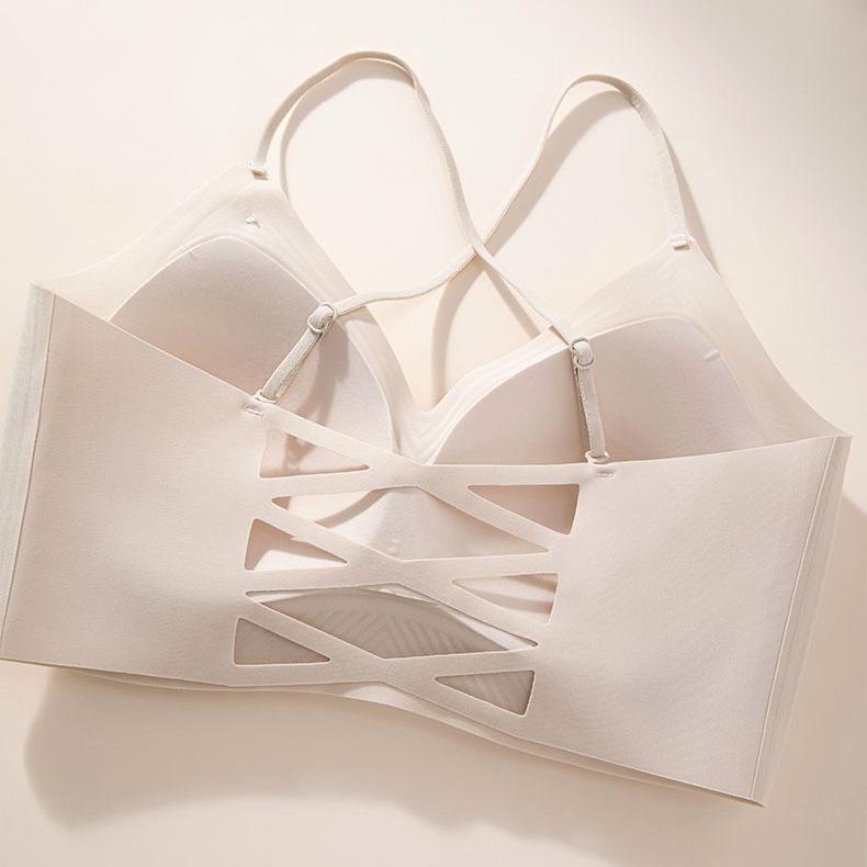New camellia fragrance hollow cross back bra fixed cup seamless gathering lift foundation