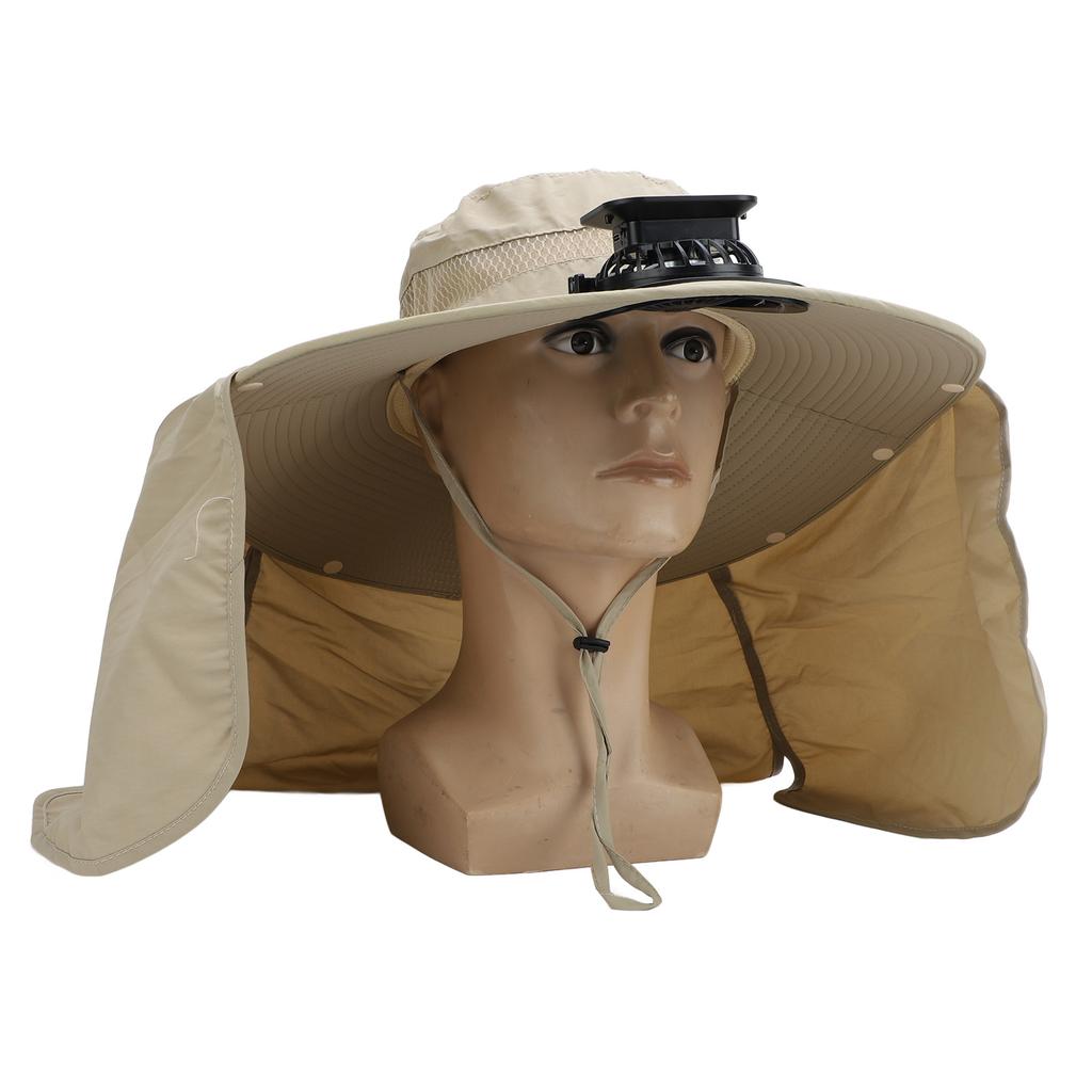 Sun Hat with Solar Fan 3 Wind Speeds Outdoor UPF50 Sun Hat Wide Brim Fishing Hat with Neck Flap USB Charging
