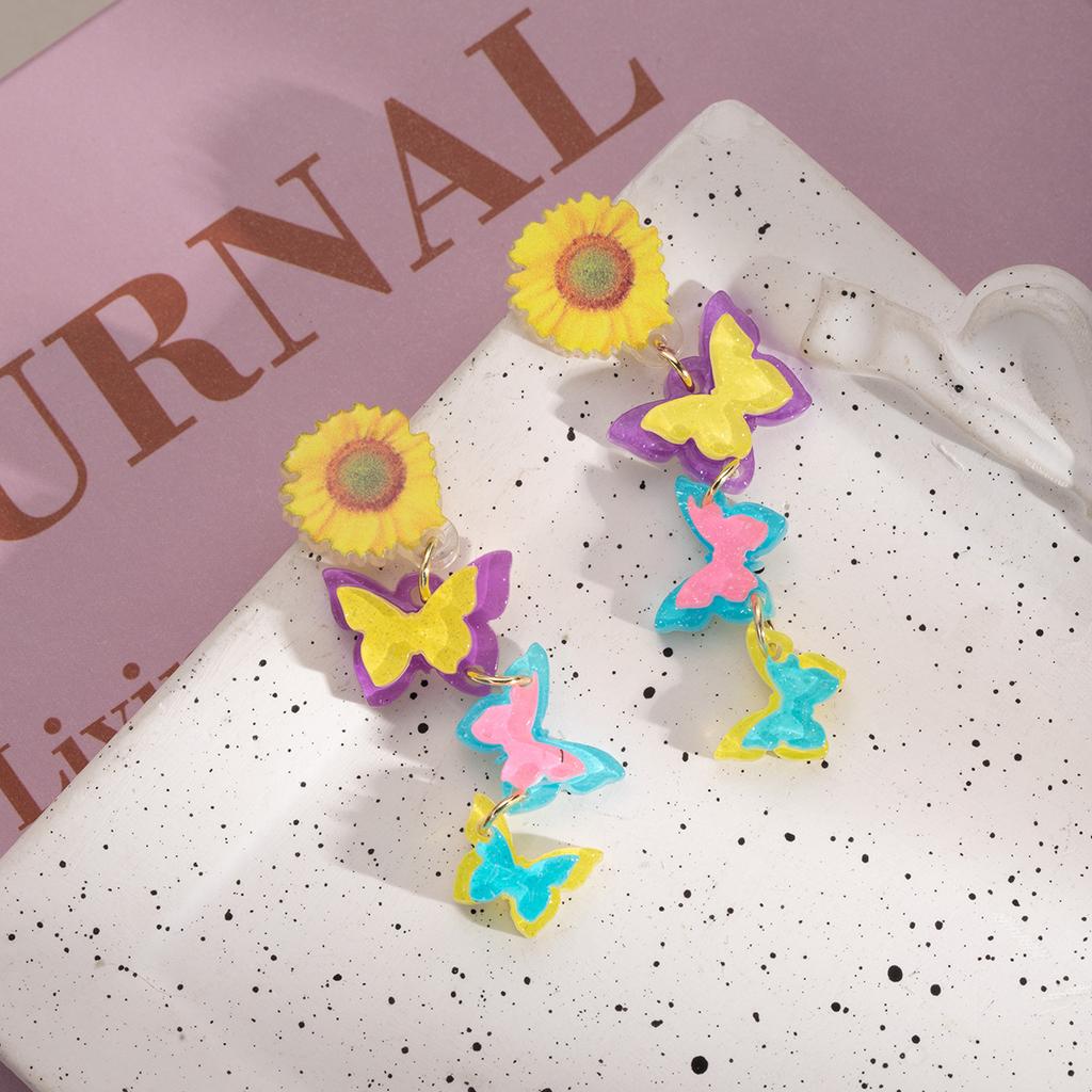 Small Fresh Sunflower Acrylic Earrings Colored Dopamine Butterfly Earrings Female Atmosphere Girl Earrings