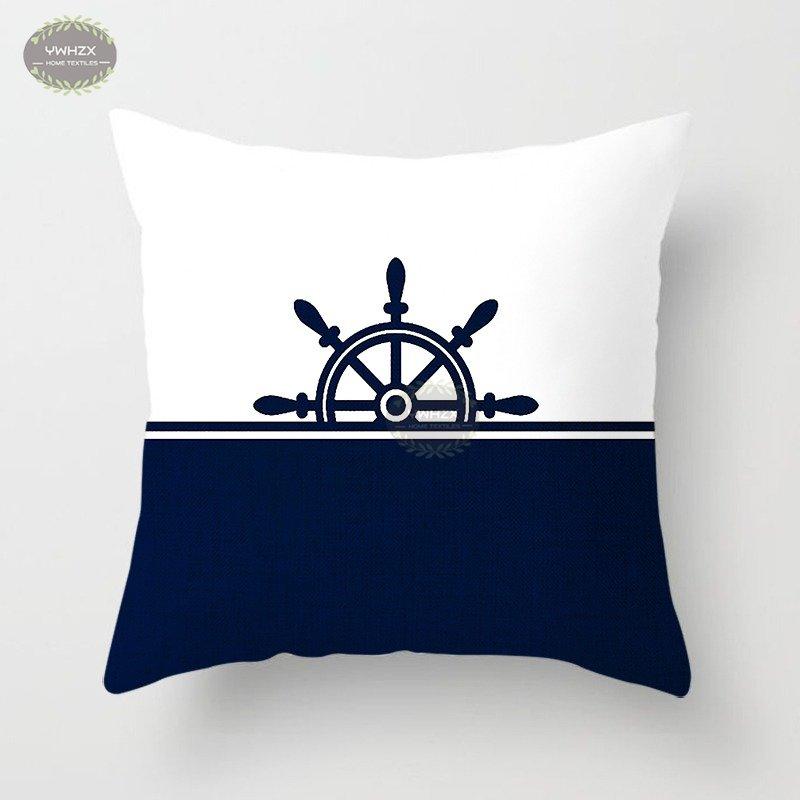 Compass Anchor Pattern Pillowcase Peach Skin Blue Mediterranean Style Gift Living Room Sofa Home Decor Car Seat Cushion Cover