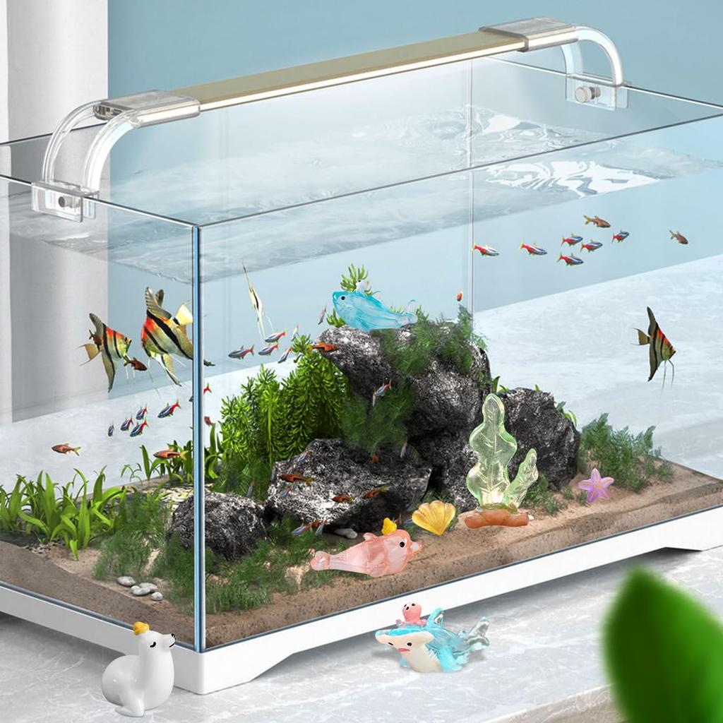 HyzaPhix Miniature Aquarium Fish Tank Dolphin Whale Shark Seashell Marine Life Set of 16 Cute Mini Figurines Fish Figures Decorative Objects Scenery