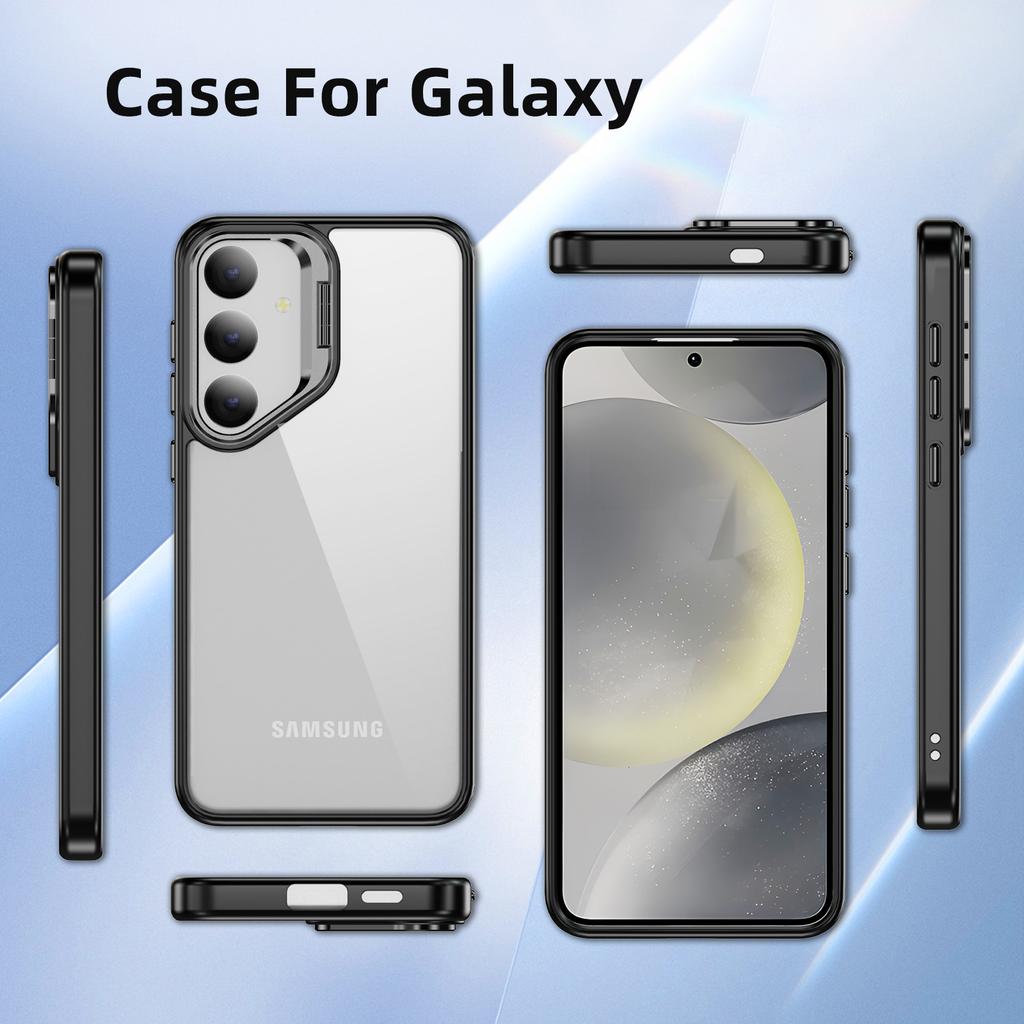 For Samsung Galaxy S25+ Case Lens Frame Kickstand TPU+Acrylic Protective Phone Cover