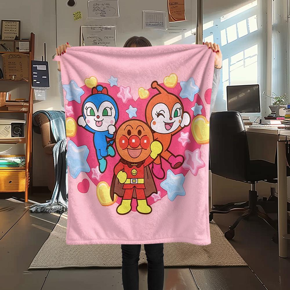1PC Anpanman Print Flannel Blanket, High quality All Seasons, Home Decor, Warmth and Comfort, Perfect for Christmas Gifts