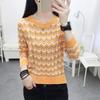 Fashion Knitted Short Sleeve Women's Autumn Winter T-shirt Round Neck Soft Stripe Sweater Top