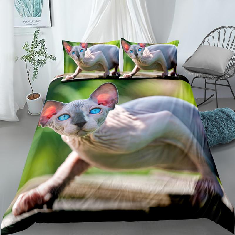 Kanadský Sphynx Cat Povlak na přikrývku King Queen Lovely Pet Kitty Sada ložního prádla Děti Teens Dospělí Roztomilé zvíře Měkký Polyester Povlak na přikrývku