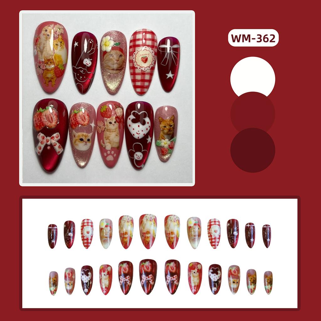 24pcs White Flower Fake Nail Tips Yellow Pink Blush False Nails Wearable Full Cover European Almond Shaped Press on Nails