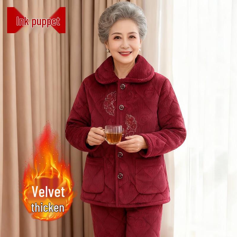 Женский утепленный комплект пижамы и домашней одежды Mo Ou Mama с бархатом XL