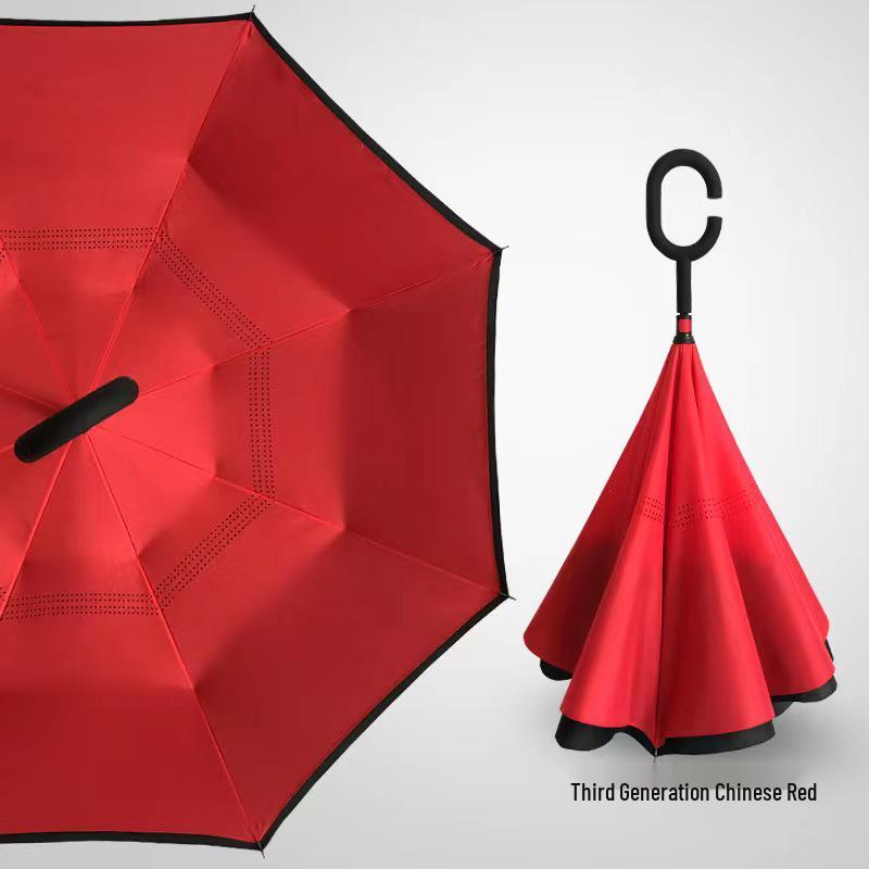 Freihändig C-Griff Doppellagig Automatischer Umkehrschirm für Sonne und Regen - Individuelles Muster, Langer Griff