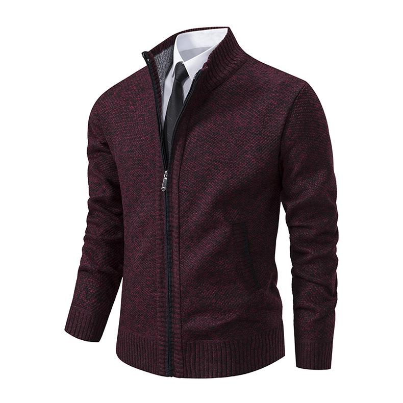 Plus Size Men's Casual Cardigan Jacket: Autumn/Winter Warm, Fashionable Stand Collar Sweater for 2025.