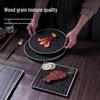 Matte Black Ceramic Wood Grain Plate for Steak, Barbecue, Snacks, and Desserts