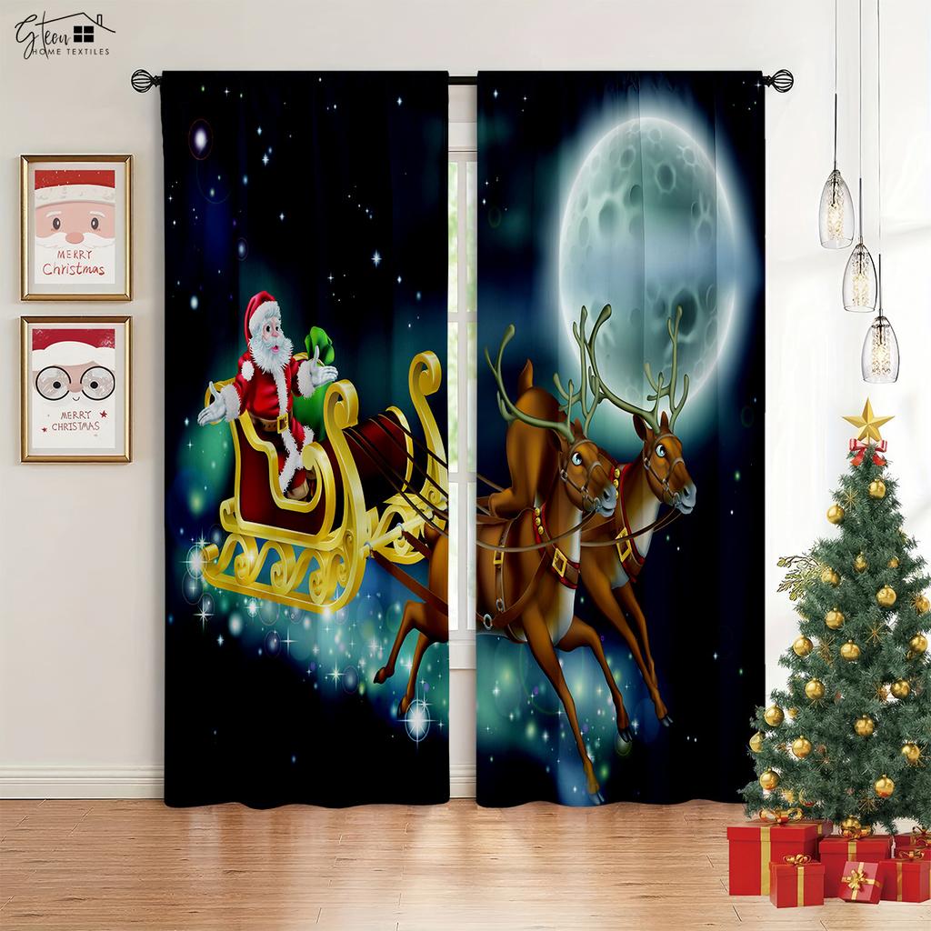 Weihnachten 3D-gedruckte Vorhänge Weihnachtsbaum Geschenk Wohnzimmer Schlafzimmer Kinderzimmer Neujahr Feiertagsdekoration Vorhänge 2 Stück