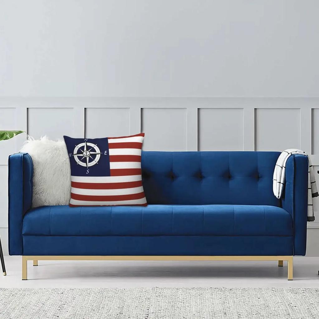 Nautischer Segelboot Kompass Amerikanische Flagge Streifen Kissenbezug Druck Kissenbezug Dekoration Wurfkissenbezug Wohnzimmer