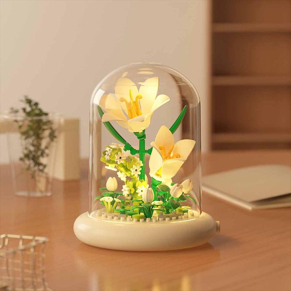 Plastic Plant Bonsai Building Blocks with Dust Cover Desktop Ornaments  Home Decoration