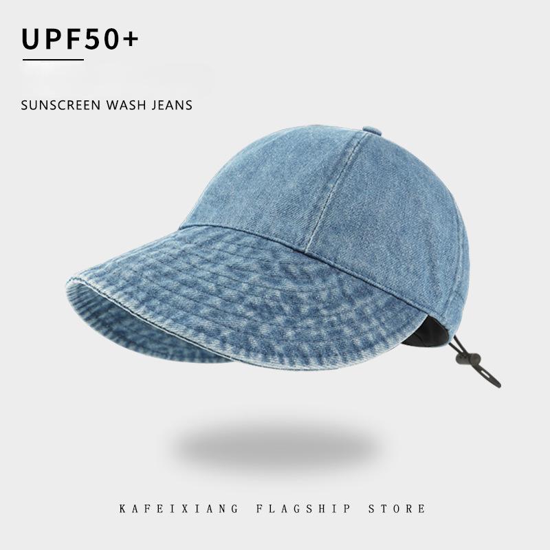 Ruth Denim Bucket Hat Lady Big Head Circumference Plain Face Covering Cap Showing Small Face