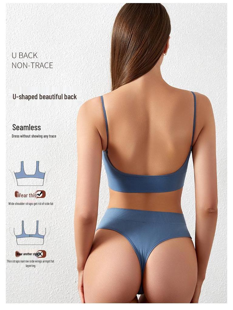 Women's French Wire-Free Push-Up Bra and Panty Set, Plus Size, Sexy Triangle Cup, Beautiful Back Design.
