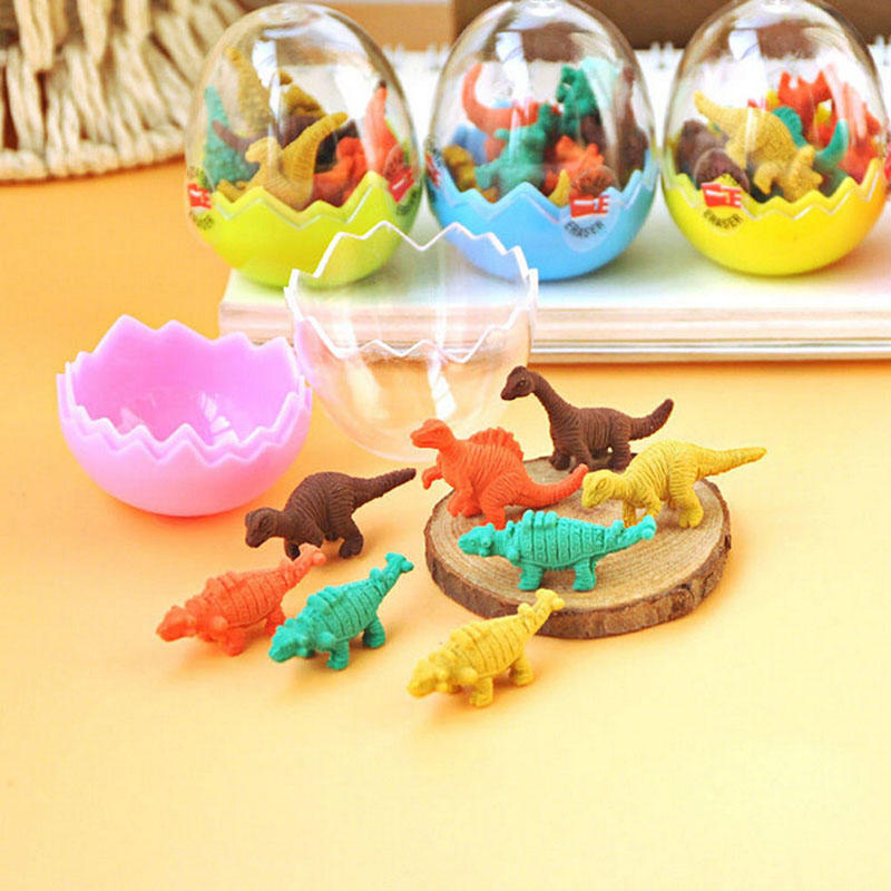 1 Egg 8 Pieces Mini Dinosaur Pencil Eraser Student Office Stationery Gift Toy