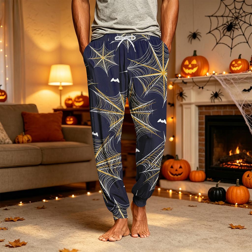 Men's Casual Pajama Pants with Pockets for Halloween Themed Wear