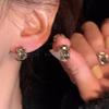 Women's Black Zircon C-shaped Stud Earrings - Retro Light Luxury Style 2025