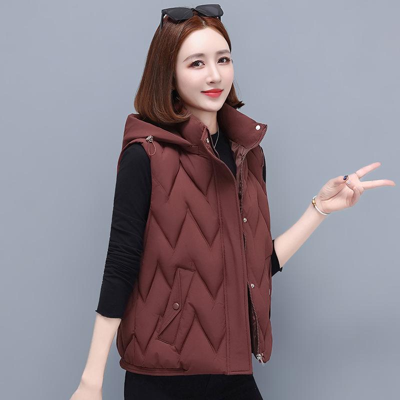 

Short Live Hat Thermal Vest Sleeveless Cotton Clothes Solid Color Versatile Cotton Vest XXL темно-красного