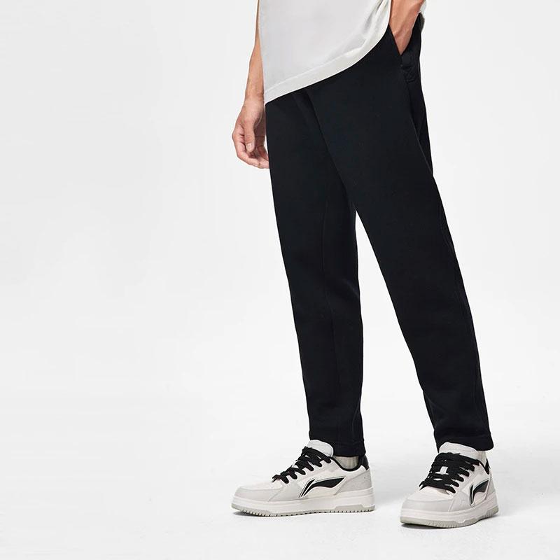 Li Ning Sports Lifestyle Series Solid Color Straight Leg Knitted Sports Pants Men Bottoms Black AKLT749-2