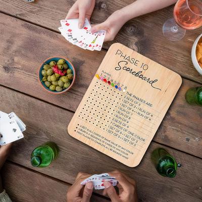 Wooden Phase 10 Scoreboard and Round Tracker W/8 Colored Pegs Table Board Card Game Board Card Game for Party Family Game Night