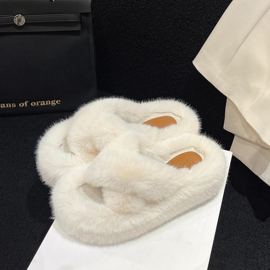 Pantufas fofas de sola grossa para mulheres usarem nova moda outono e inverno sapatos de pelúcia casa algodão esfregão
