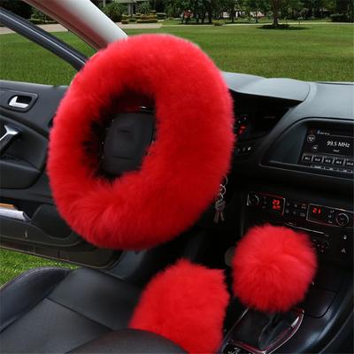 3 teile/satz Pelz Auto Lenkrad Abdeckung Chinesische Rote Farbe Wolle Winter Essential
