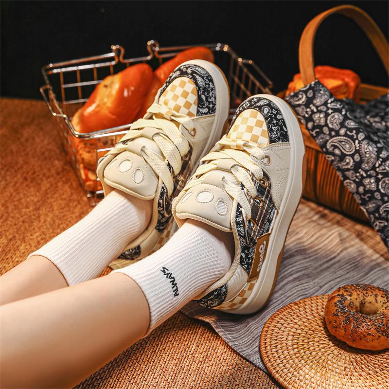 

2024 Осень Новые Ретро Цветные Блокированные Повседневные Бордовые Туфли Для Женщин Пары, Интернет Знаменитости Модные Туфли С Низким Вырезом 35 бежевый