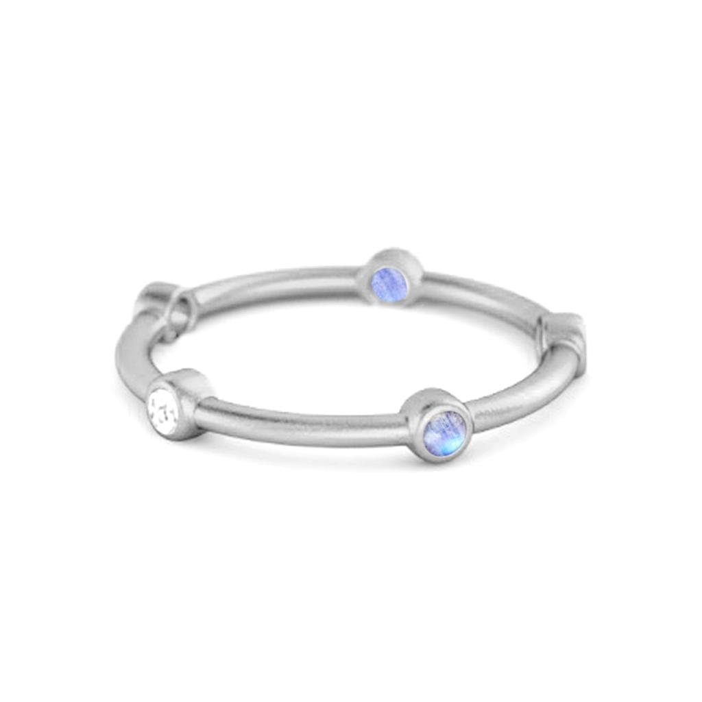 Moonstone Bezel-Set Stacking Band Ring - 925 Sterling Silver