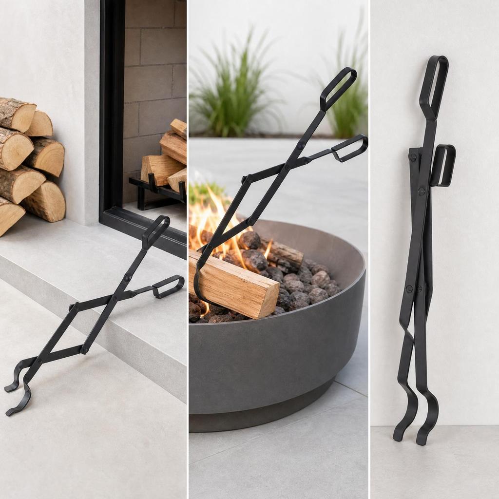 Folding Fireplace Log Tongs Lightweight Steel with Loop Handles