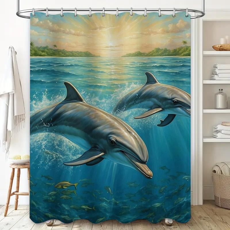 Vibrant Dolphin Pod In Ocean Sunset - Stunning 3D Sea Life Design, Waterproof Unique Bathroom Dcor Set