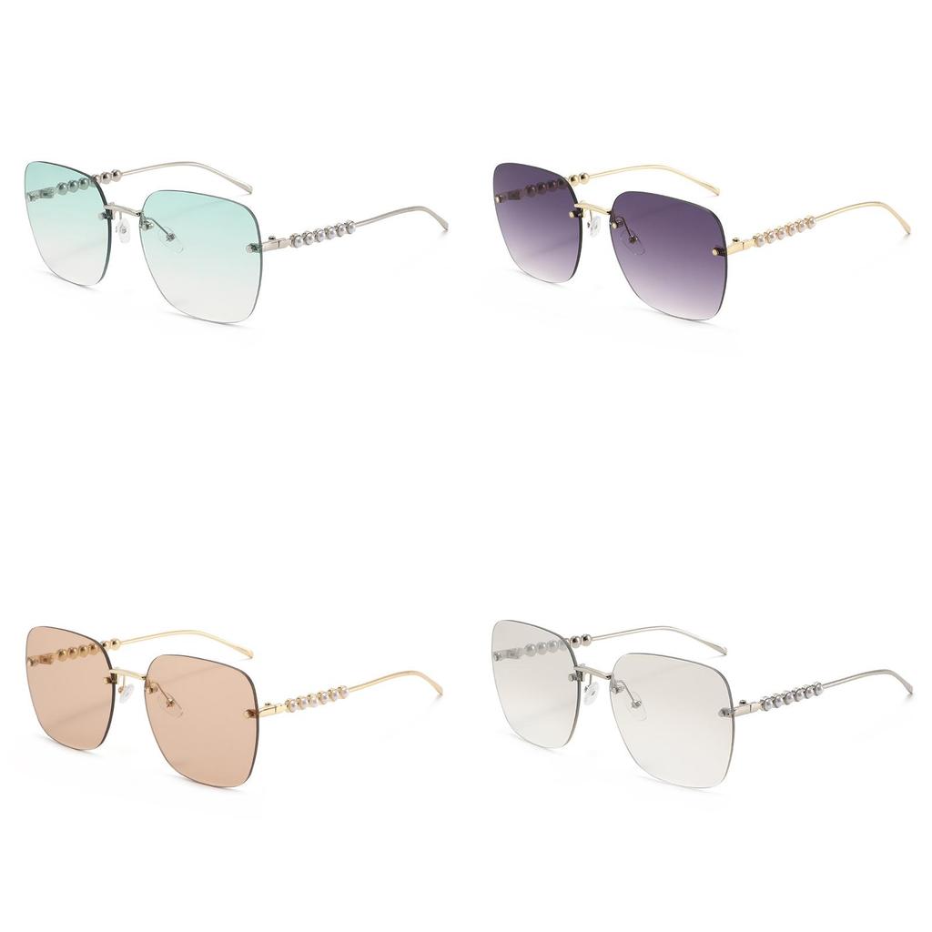 Pearl Embellished Metal Frame Square Sunglasses With Uv400 Protection For Fashionable Women