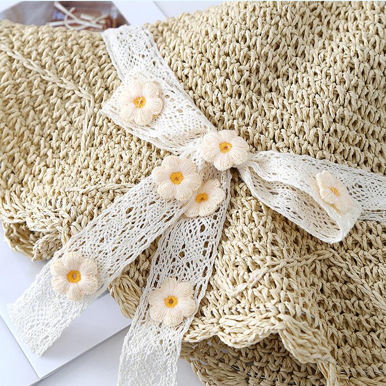 Straw Hat Female Flower Lace Beach New Vacation Sunshade Sun Straw Hat Summer