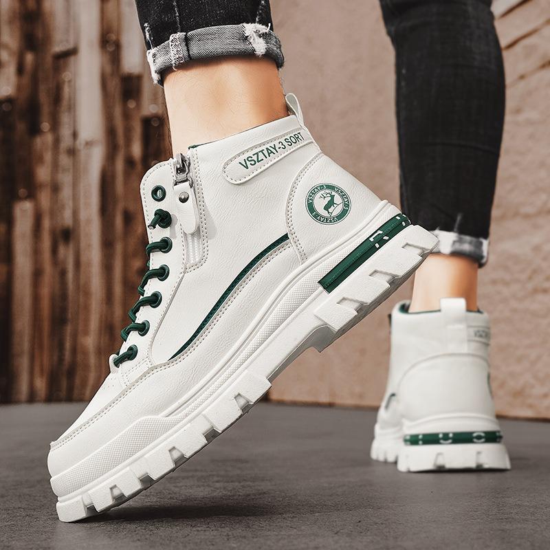 Men's High-top Boots Fashion Casual Leather Men's Sneakers Lace Up Ankle Boot Motorcycle Platform  Hombre Shoes