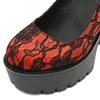 Gdgydh Red Wedding Mary Janes Women Shoes with Lace Aankle Strap Waterproof Platform Pumps High-Heeled Shoes Round Toe