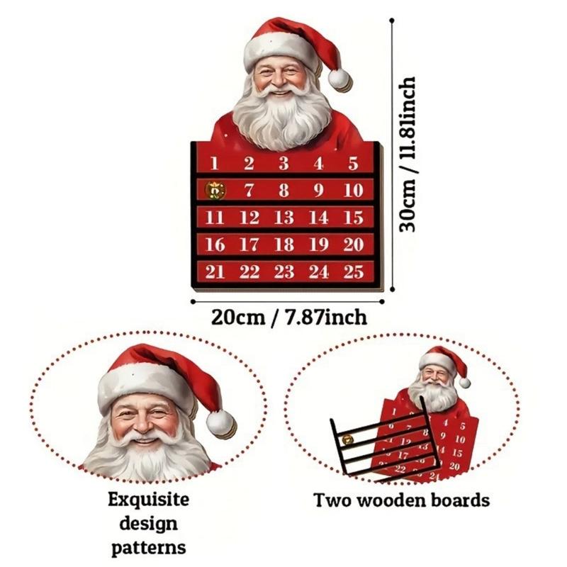 Santa Wooden Christmas Count Down Calendar 24 Days Family Friendly Holiday Ornament Natural Wood Home Decoration
